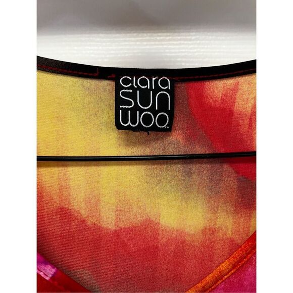 Clara Sun Woo Bright Watercolor Hi-Lo Tunic Top Blouse sz L EUC - Picture 4 of 7